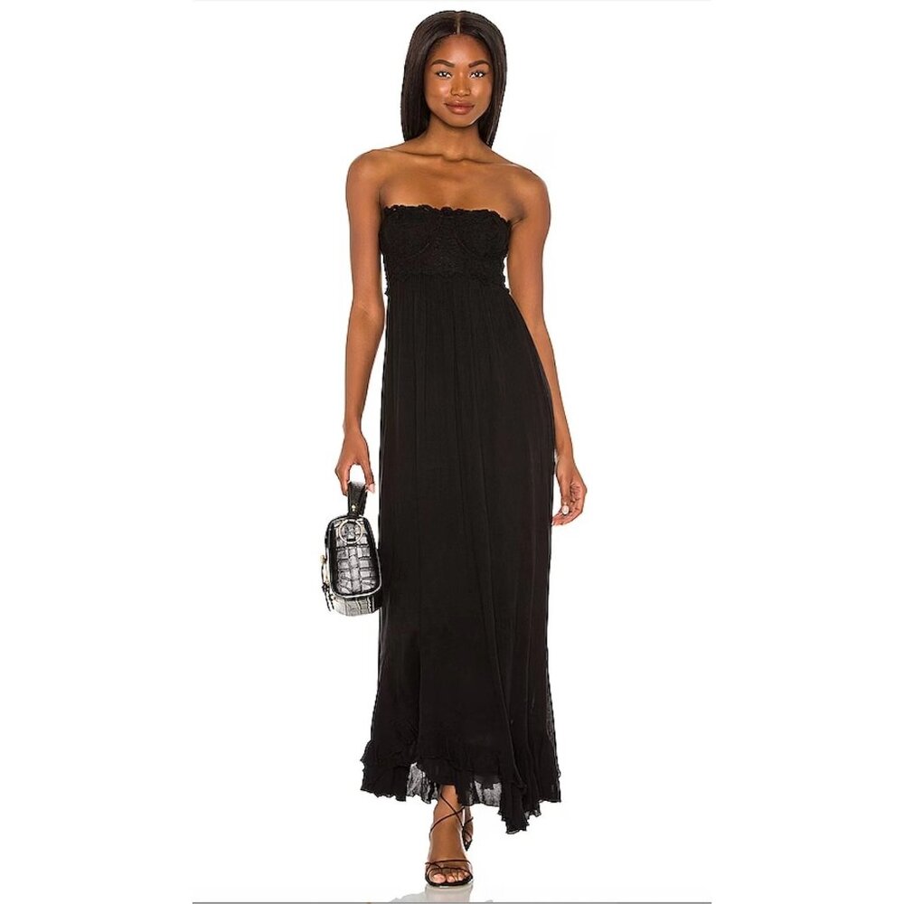 Free People Adella Corset Maxi Dress Size XS Strapless Lace Smocked Whimsigoth